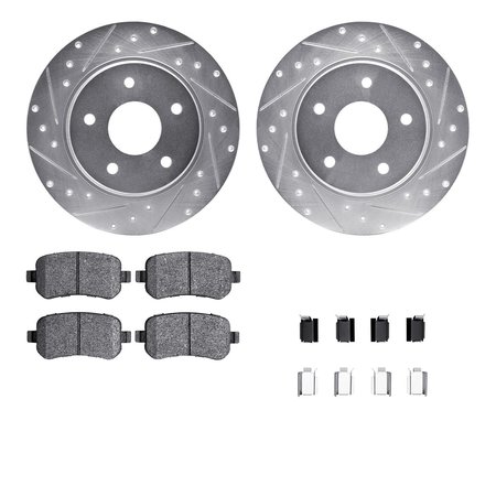 DYNAMIC FRICTION CO 7512-40041, Rotors-Drilled and Slotted-Silver w/ 5000 Advanced Brake Pads incl. Hardware, Zinc Coat 7512-40041
